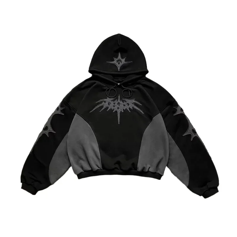 Gothic Retro Oversized Personalized Embroidery Black And Gray Stitching Sweater Couple Y2K Harajuku Hip-Hop Casual Joker Hoodie
Gothic Retro Oversized Personalized Embroidery Black And Gray Stitching Sweater Couple Y2K Harajuku Hip-Hop Casual Joker Hoodie