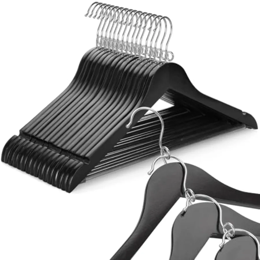 Black Wooden Hangers 30 Pack Space Saving Coat Hanger with 360 Swivel Cascading Loop Hook Non Slip Pants Bar and Shoulder Notch
Black Wooden Hangers 30 Pack Space Saving Coat Hanger with 360 Swivel Cascading Loop Hook Non Slip Pants Bar and Shoulder Notch