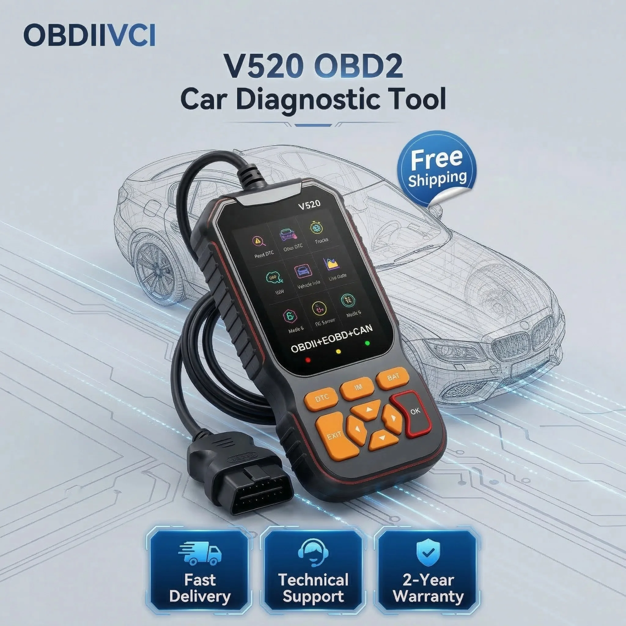 Диагностический инструмент V520 OBD2 для всех автомобилей с OBDII, считыватель кодов неисправностей двигателя, поток данных в реальном времени, 10 языков, облачная печать
Диагностический инструмент V520 OBD2 для всех автомобилей с OBDII, считыватель кодов неисправностей двигателя, поток данных в реальном времени, 10 языков, облачная печать