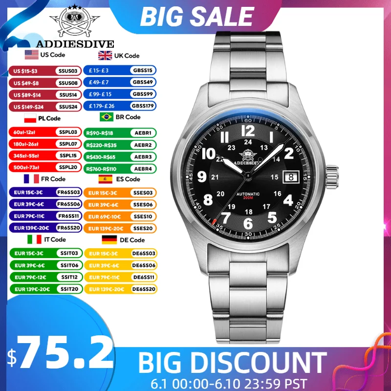 ADDIESDIVE New Automatic Watch 8215 Sapphire Mechanical Wristwatch 39mm Stainless Steel Luminous Waterproof 20ATM Vintage Watch
ADDIESDIVE New Automatic Watch 8215 Sapphire Mechanical Wristwatch 39mm Stainless Steel Luminous Waterproof 20ATM Vintage Watch