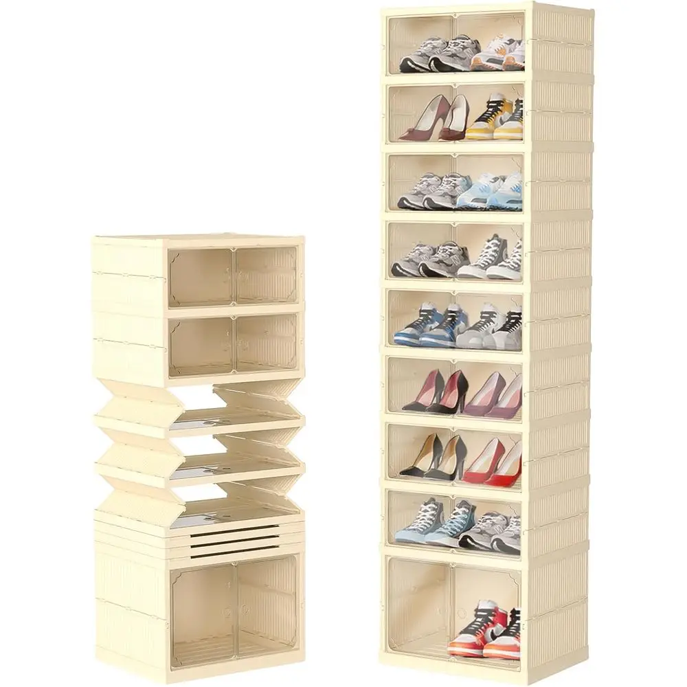 Shoe Organizer Storage Box,No-Assembly 9 Tiers oldable Shoe Rack with Clear Door, Large Sneaker Cabinet Bins or Living Room, Clo
Shoe Organizer Storage Box,No-Assembly 9 Tiers oldable Shoe Rack with Clear Door, Large Sneaker Cabinet Bins or Living Room, Clo