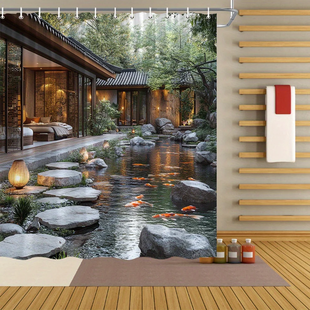 Japanese Garden Shower Curtain, Koi Pond Zen Bathroom Decor, Asian Landscape with Stepping Stones, Waterproof Fabric Bath
Japanese Garden Shower Curtain, Koi Pond Zen Bathroom Decor, Asian Landscape with Stepping Stones, Waterproof Fabric Bath