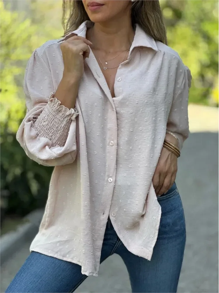 Womens Autumn New Top Fashion Elegant Solid Color Blouses Loose Long Sleeve Business Casual Shirts V Neck Button Trendy Top
Womens Autumn New Top Fashion Elegant Solid Color Blouses Loose Long Sleeve Business Casual Shirts V Neck Button Trendy Top