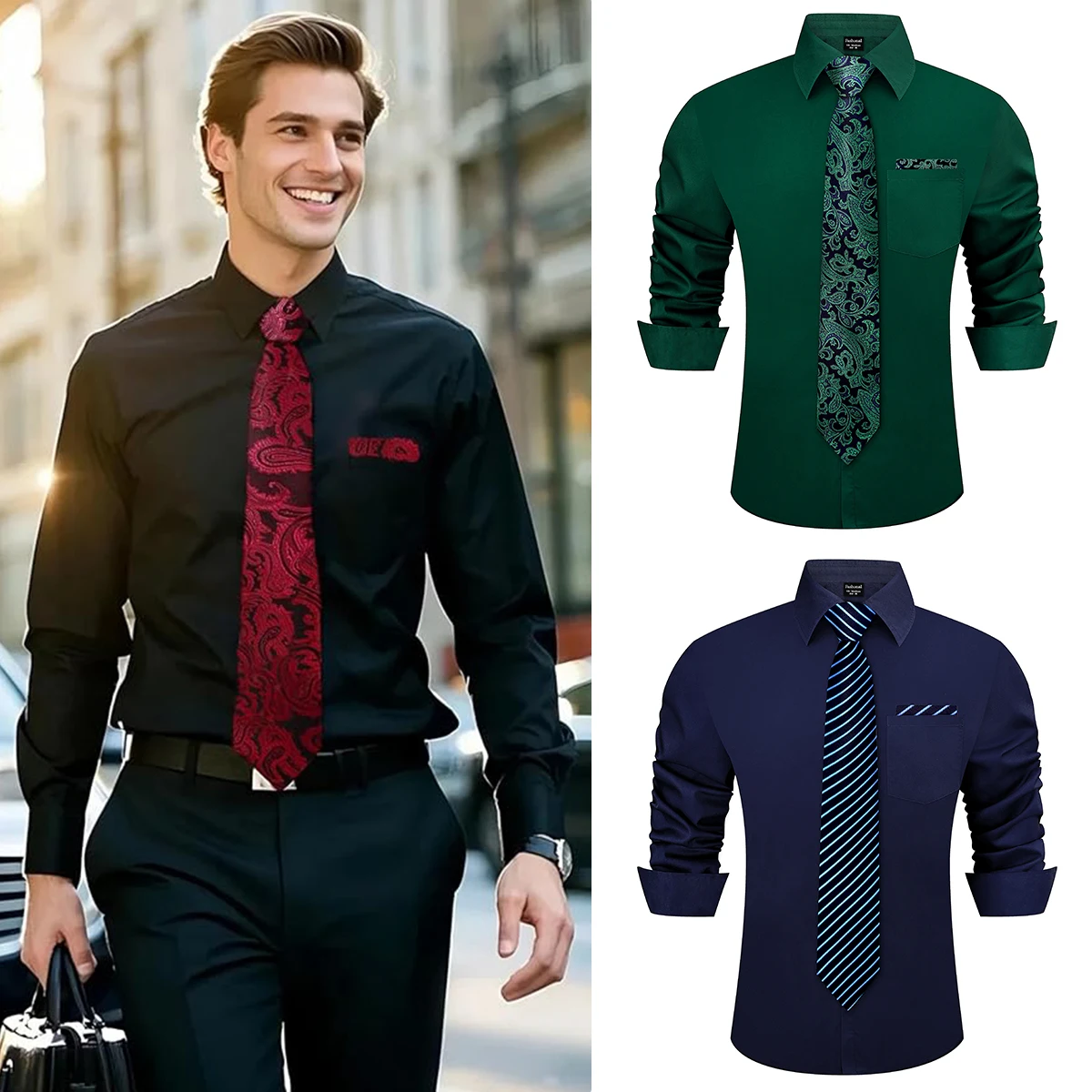 Men Business Shirt Man Wedding Easter Church Top Prom Dinners Piano Daily Office Business Shirt + Tie + Pocket Square Clothes
Men Business Shirt Man Wedding Easter Church Top Prom Dinners Piano Daily Office Business Shirt + Tie + Pocket Square Clothes