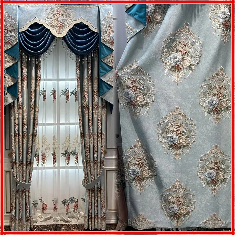 European Blue Custom Size Embroidery Flowers Valance Tulle Luxury Curtains for Living Room Bedroom Dining Window Decor Blackout
European Blue Custom Size Embroidery Flowers Valance Tulle Luxury Curtains for Living Room Bedroom Dining Window Decor Blackout