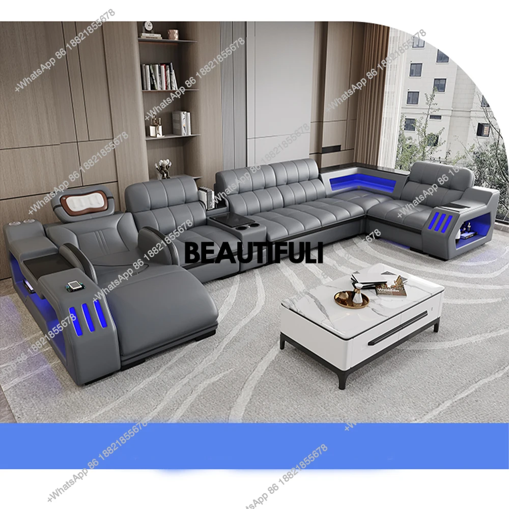 Современный секционный диван-кровать со светодиодной подсветкой, электрическим креслом и массажем | Диван из натуральной кожи для гостиной с подстаканником, USB
Современный секционный диван-кровать со светодиодной подсветкой, электрическим креслом и массажем | Диван из натуральной кожи для гостиной с подстаканником, USB