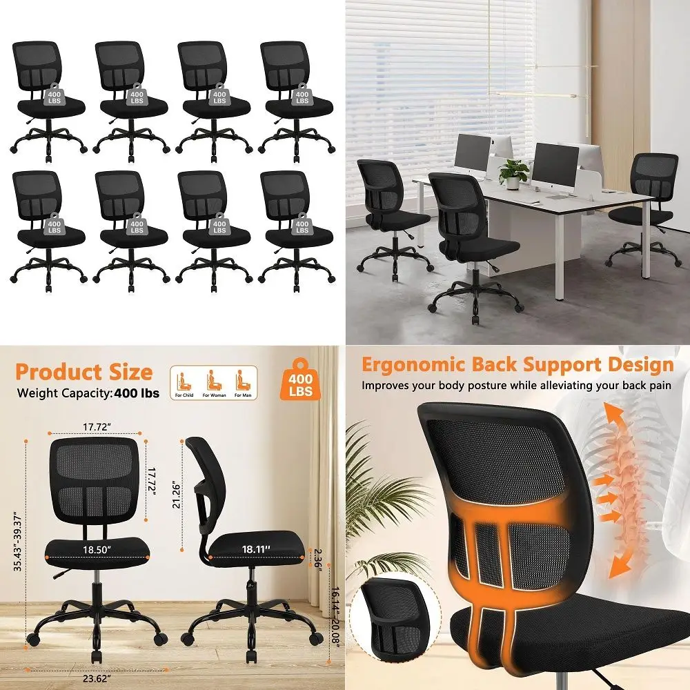 Armless Home Office Chair, Small Ergonomic Mesh Back Desk Chair with Lumbar Support and Wheels, Adjustable Height 360 Swivel Ro
Armless Home Office Chair, Small Ergonomic Mesh Back Desk Chair with Lumbar Support and Wheels, Adjustable Height 360 Swivel Ro