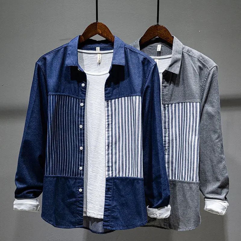 Spring and Autumn Stripe Splicing Contrasting Colors Long Sleeves Men Shirts Y2k Streetwear Leisure Pure Cotton Comfortable
Spring and Autumn Stripe Splicing Contrasting Colors Long Sleeves Men Shirts Y2k Streetwear Leisure Pure Cotton Comfortable
