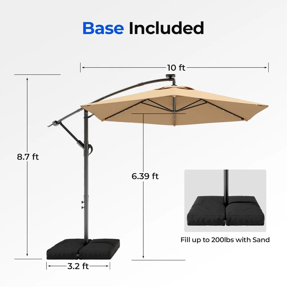 10FT Offset Patio Umbrella with Solar Lights, Outdoor Patio Umbrella with Base Included, Easy Tilt and UPF50+, Customized
10FT Offset Patio Umbrella with Solar Lights, Outdoor Patio Umbrella with Base Included, Easy Tilt and UPF50+, Customized