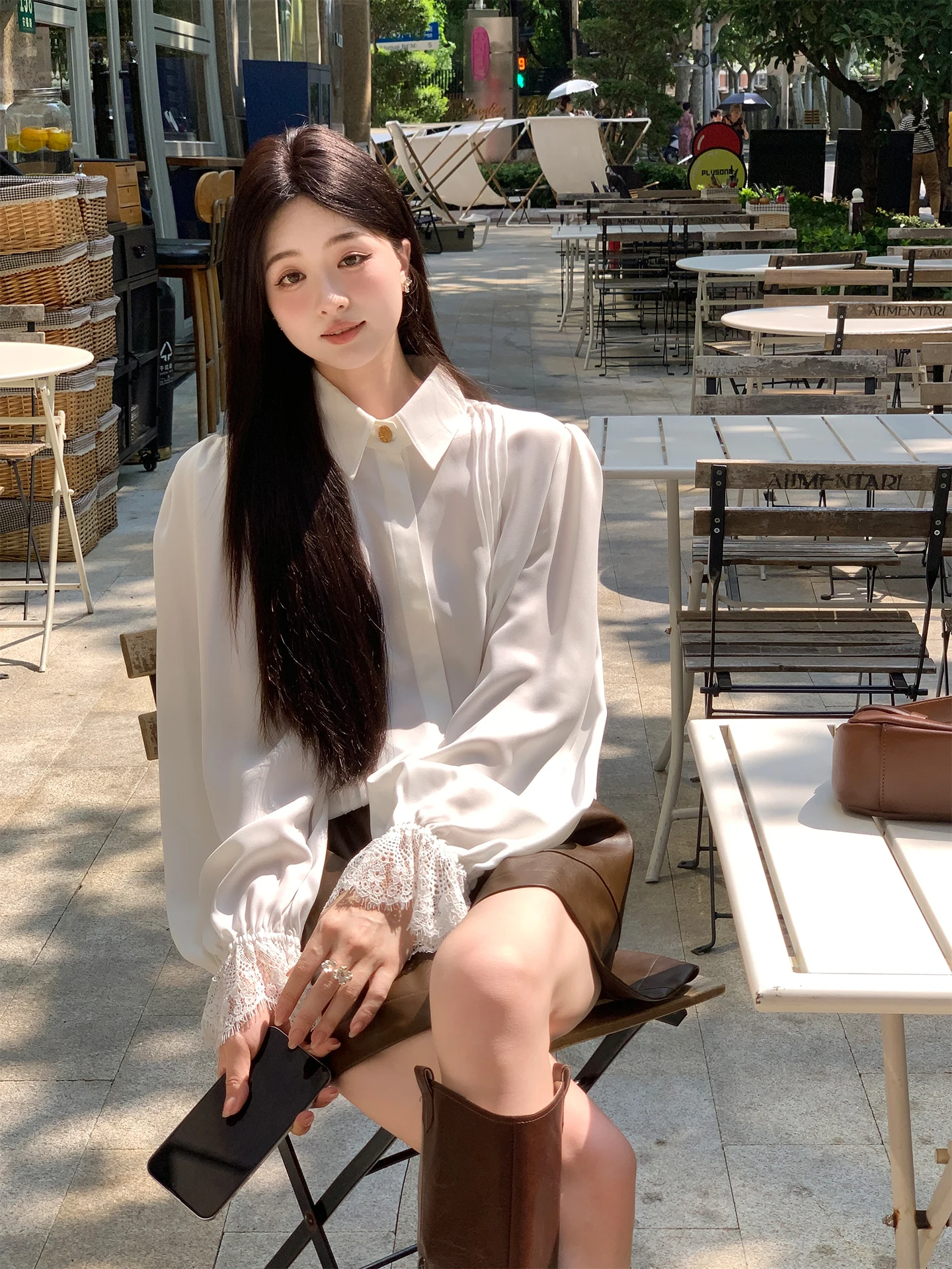 Aboutpoem Summer Poem Chiffon irt Tu Crt Lace Micro Pleat Bubble Sve Blouse French Sle Loose Fit Long Sve Butto...
Aboutpoem Summer Poem Chiffon irt Tu Crt Lace Micro Pleat Bubble Sve Blouse French Sle Loose Fit Long Sve Butto...