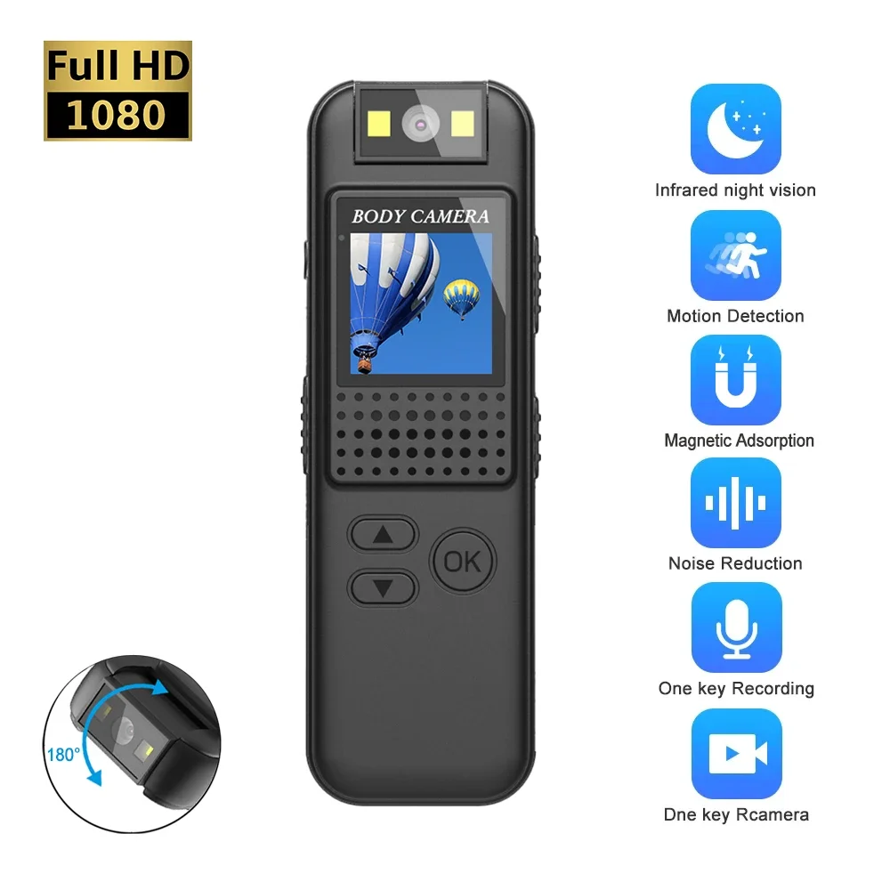 Full HD Mini 1080P Camera Night Vision Small Wireless Body Cam Micro Voice Video Recorder With 180 Rotating len Wearable Bodycam
Full HD Mini 1080P Camera Night Vision Small Wireless Body Cam Micro Voice Video Recorder With 180 Rotating len Wearable Bodycam