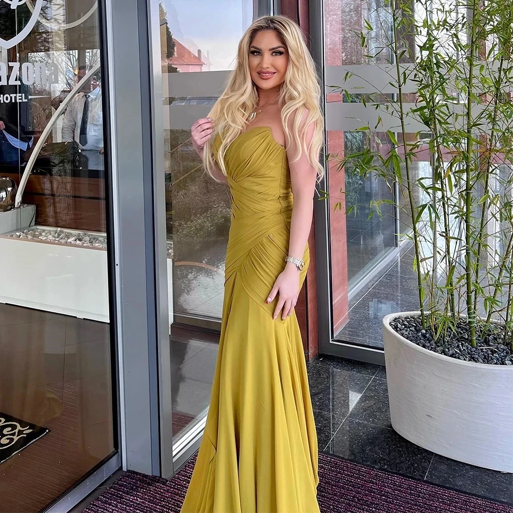 Mermaid Evening Dress for Women Celebrity Gown Long V Neck Gold Evening Party Dresses Chiffon Pleat Sleeveless Ruffle Prom Dress
Mermaid Evening Dress for Women Celebrity Gown Long V Neck Gold Evening Party Dresses Chiffon Pleat Sleeveless Ruffle Prom Dress