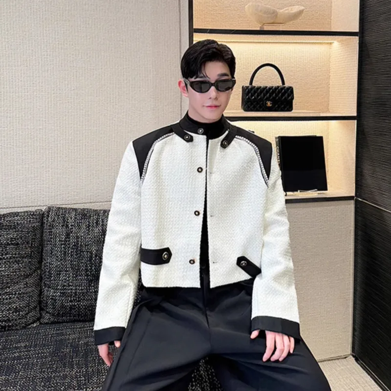 New Fashion Round Coollar Pearl Decoration Short Jacket Men's Wear Jackets Contrast Color Korean Style New 2025 Spring
New Fashion Round Coollar Pearl Decoration Short Jacket Men's Wear Jackets Contrast Color Korean Style New 2025 Spring