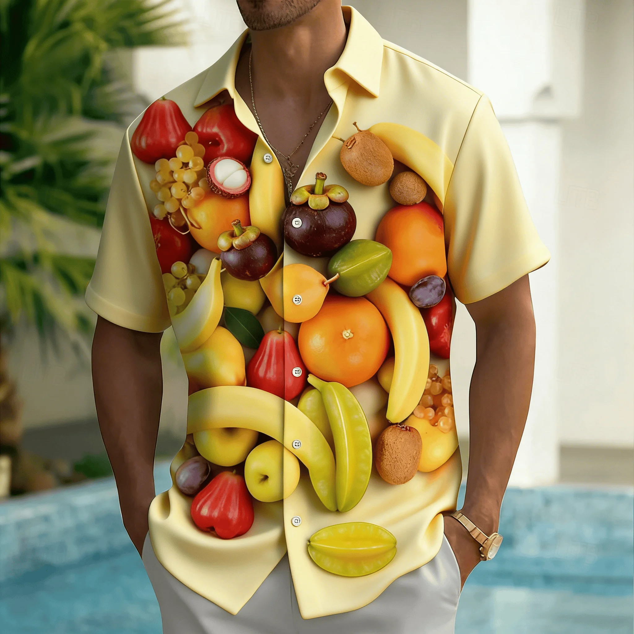 Men's Tropical Mixed Fruit Print Short Sleeve Shirt, Juicy Summer Fruits Pattern Button Down for Spring Beach Vacation
Men's Tropical Mixed Fruit Print Short Sleeve Shirt, Juicy Summer Fruits Pattern Button Down for Spring Beach Vacation