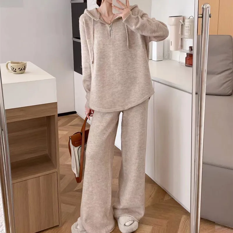 Sets for Women 2 Pieces Knitted Hoodies Zipper Casual Loose Pullover Fashion Straight Pants Autumn Winter Pants Sets
Sets for Women 2 Pieces Knitted Hoodies Zipper Casual Loose Pullover Fashion Straight Pants Autumn Winter Pants Sets