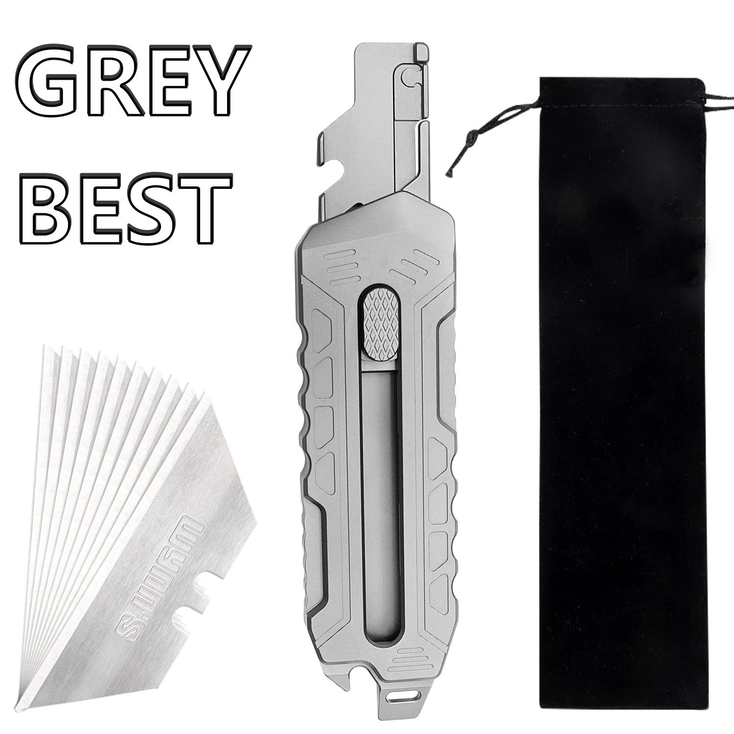 Titanium Alloy Utility Knife Office Supplies With Clip Bottle Opener Unpacking Outdoor Cutting tools grey With 10 blades
Titanium Alloy Utility Knife Office Supplies With Clip Bottle Opener Unpacking Outdoor Cutting tools grey With 10 blades