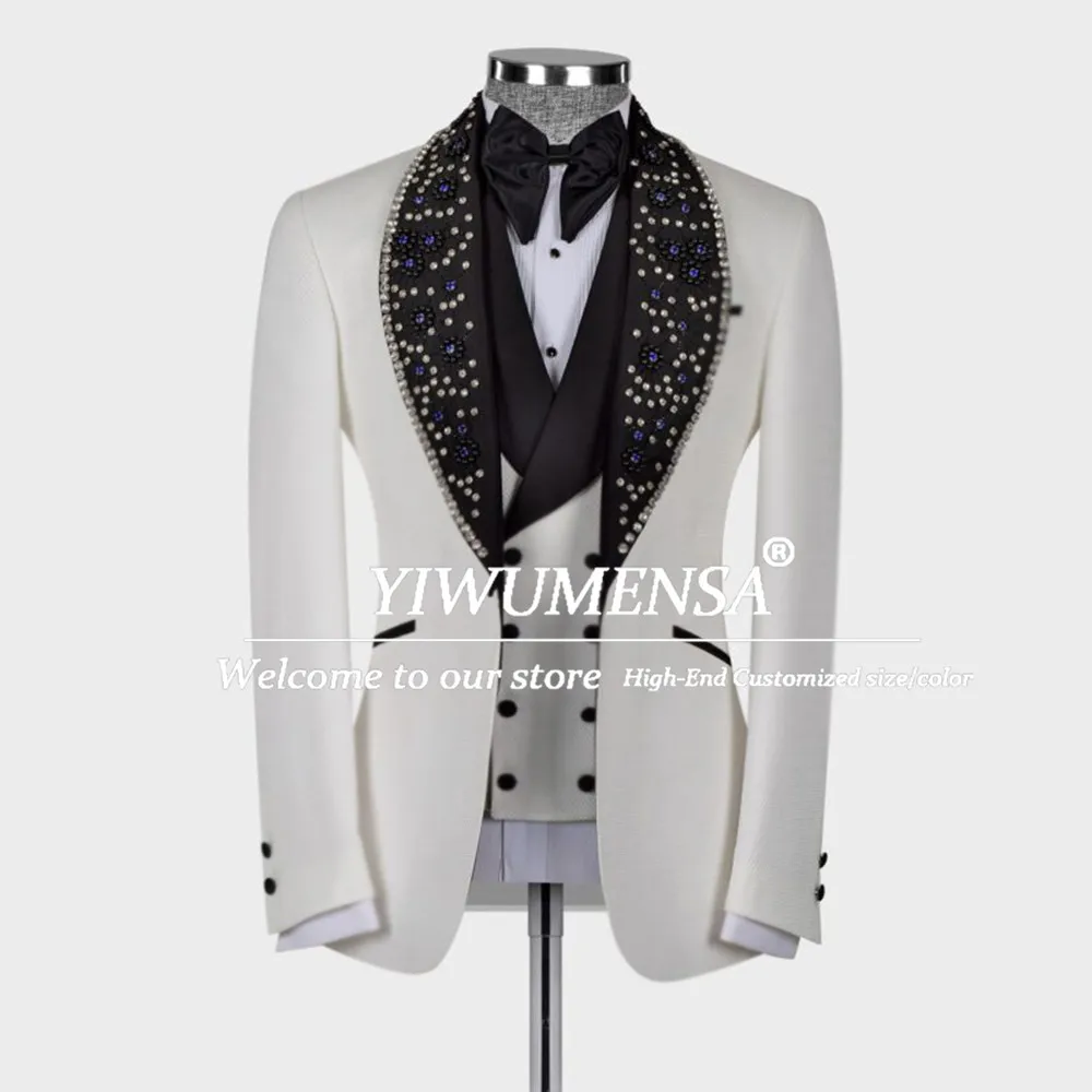 Роскошные свадебные костюмы для жениха для мужчин, шаль с жемчугом и бисером, лацканы, пиджаки для выпускного вечера, индивидуальные мужские смокинги из 3 предметов для вечерней вечеринки 2026
Роскошные свадебные костюмы для жениха для мужчин, шаль с жемчугом и бисером, лацканы, пиджаки для выпускного вечера, индивидуальные мужские смокинги из 3 предметов для вечерней вечеринки 2026