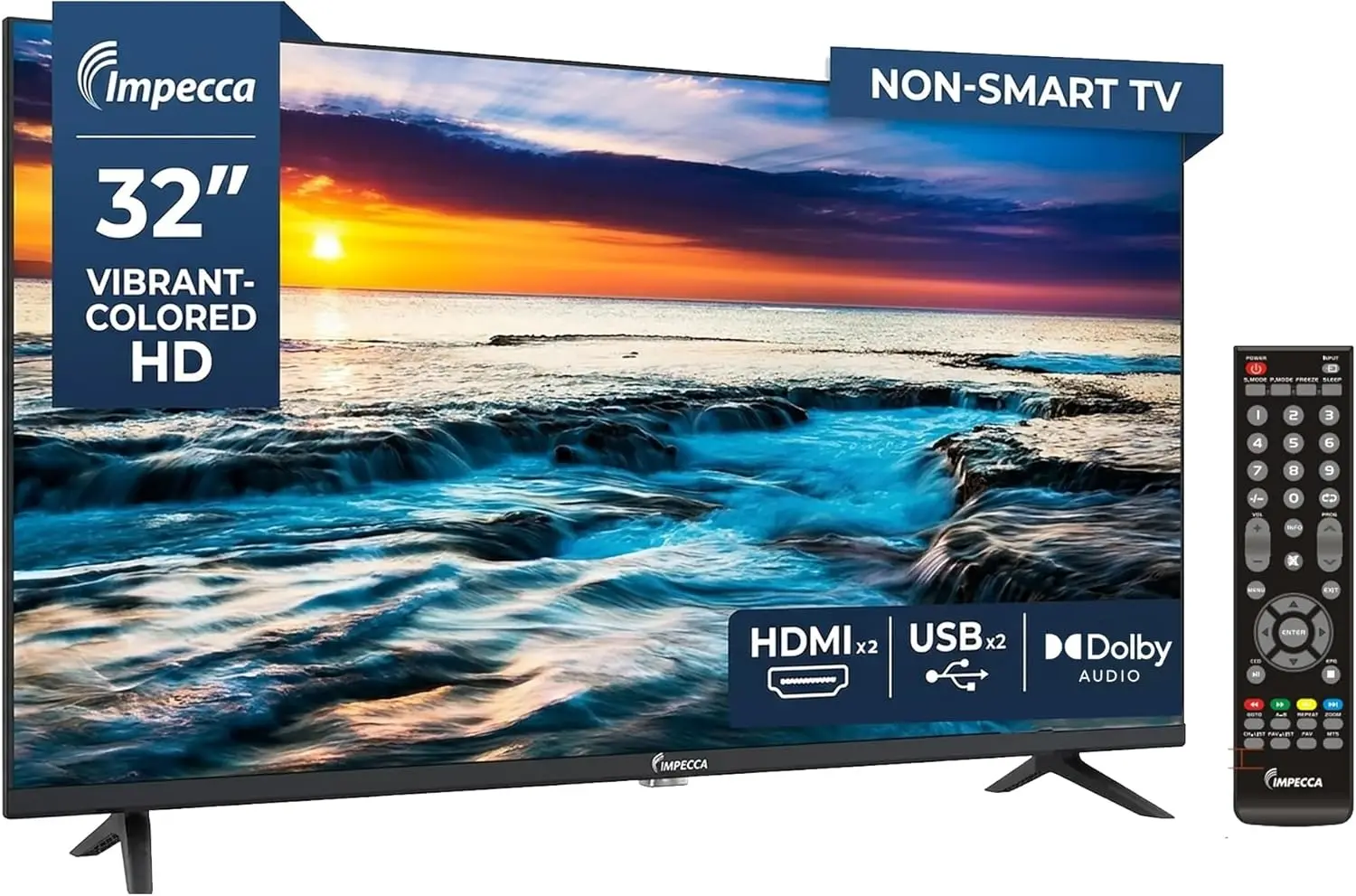 32" LED TV 720p HD with HDMI, USB, Remote, Wall Mountable, Frameless Design
32" LED TV 720p HD with HDMI, USB, Remote, Wall Mountable, Frameless Design
