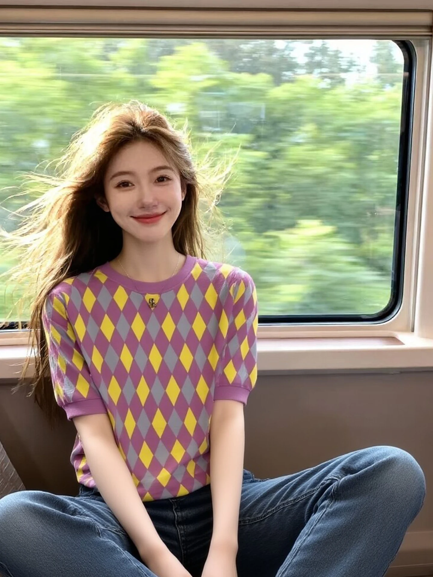 Fashionable Color Block round Neck Knitwear Short Sleeve Comfortable Spring Korean Style Lazy Style Versatile Elegant Top
Fashionable Color Block round Neck Knitwear Short Sleeve Comfortable Spring Korean Style Lazy Style Versatile Elegant Top