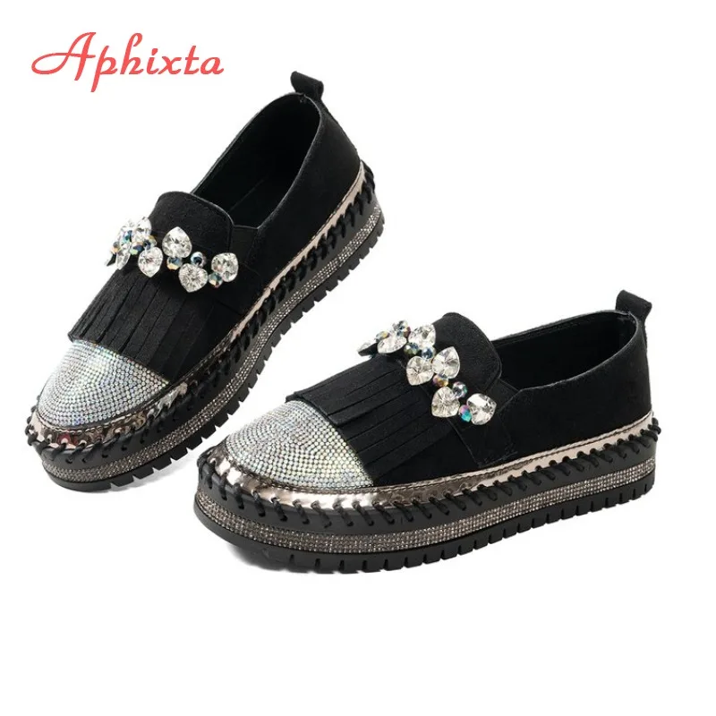 Aphixta Designer Crystal Embellished Platform Loafers Women Tassel Decor Slip-On Casual Shoes Comfortable Plus Size 35-44
Aphixta Designer Crystal Embellished Platform Loafers Women Tassel Decor Slip-On Casual Shoes Comfortable Plus Size 35-44