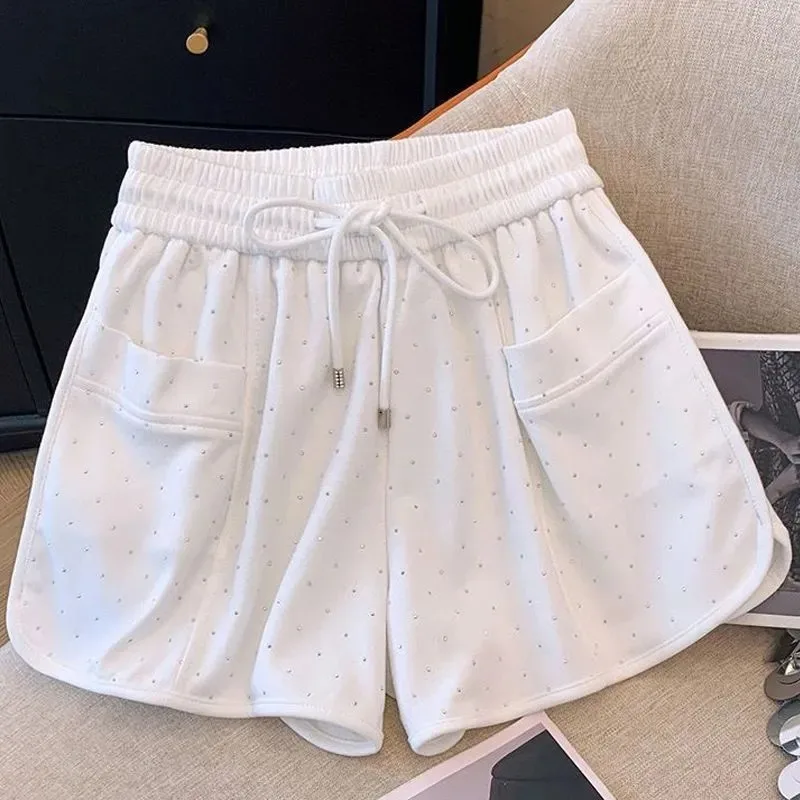 Elastic Drawstring Waist Rhinestone Hot Pants Women Casual Pocket Sports Shorts
Elastic Drawstring Waist Rhinestone Hot Pants Women Casual Pocket Sports Shorts