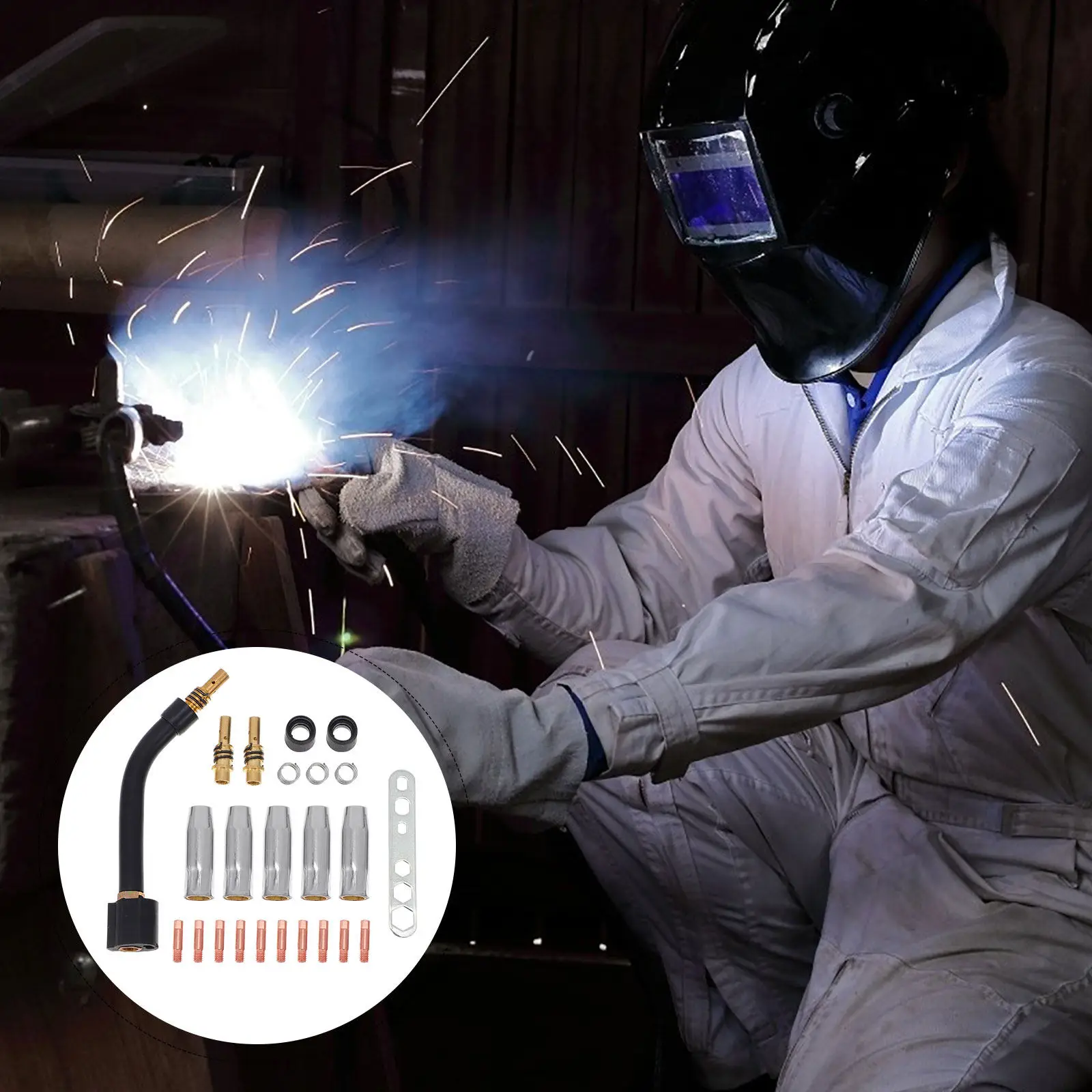 24Pcs Welding Torch Kit Copper Mig Welder Accessories 0.8mm Tip Nozzle Durable Replacement Parts for Mb15ak Welding Kit
24Pcs Welding Torch Kit Copper Mig Welder Accessories 0.8mm Tip Nozzle Durable Replacement Parts for Mb15ak Welding Kit