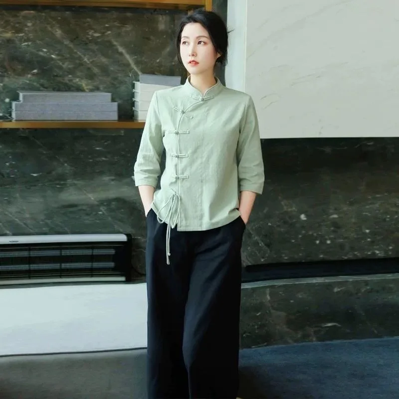 Women's Yellow Linen Blouse Traditional Chinese Frog Button Mandarin Collar 3/4 Sleeve Casual Top
Women's Yellow Linen Blouse Traditional Chinese Frog Button Mandarin Collar 3/4 Sleeve Casual Top