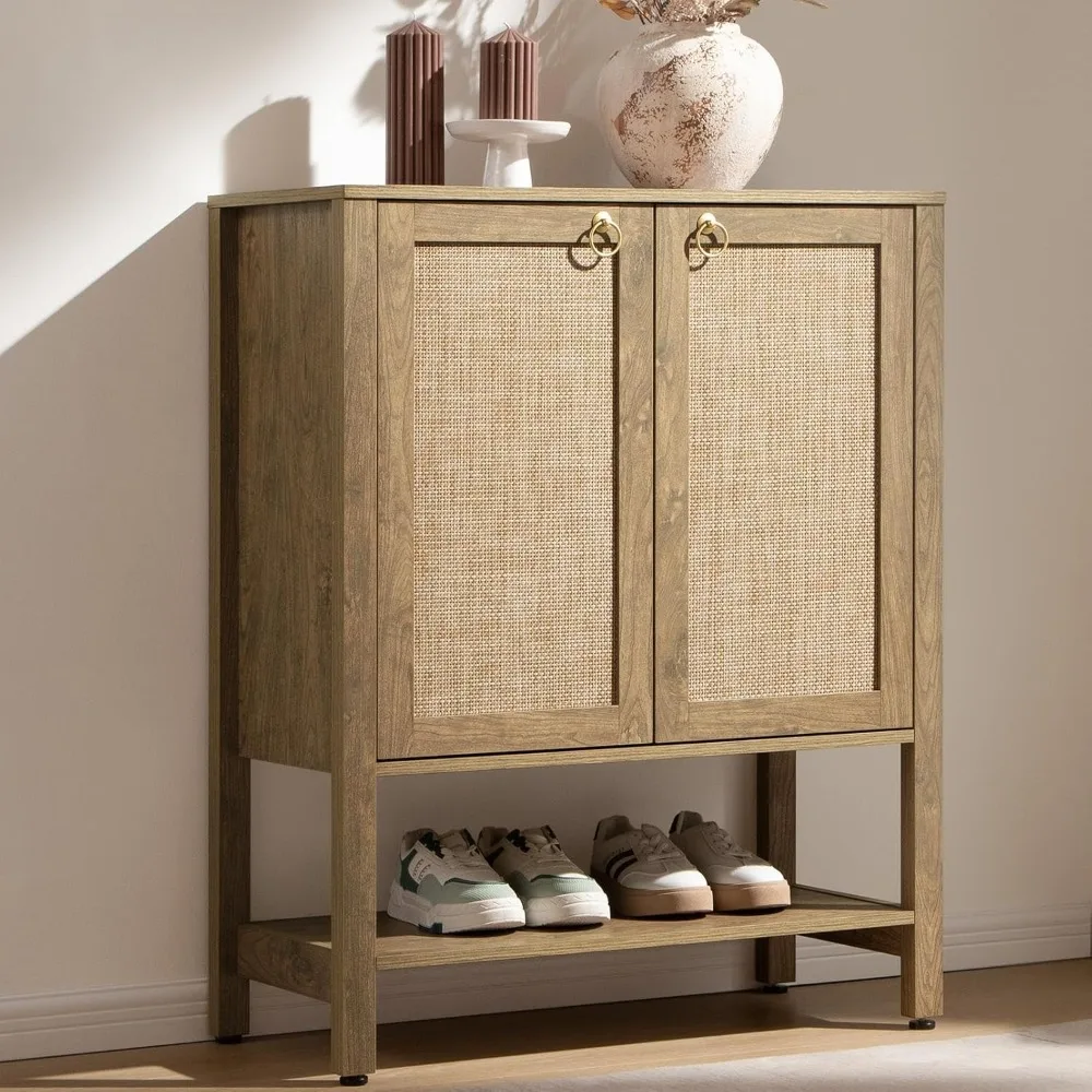 Rattan Shoe Cabinet with Storage - 2 Tier Farmhouse Boho Shoe Organizer Storage Cabinet with Shelves & Doors,
Rattan Shoe Cabinet with Storage - 2 Tier Farmhouse Boho Shoe Organizer Storage Cabinet with Shelves & Doors,