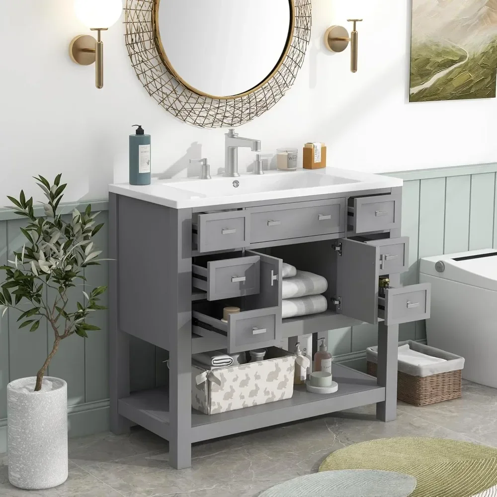 #For 36" Bathroom with Sink, Bathroom Storage Cabinet with Soft Closing Doors and 6 Dovetail Drawers, Modern Bathroom Vanities
#For 36" Bathroom with Sink, Bathroom Storage Cabinet with Soft Closing Doors and 6 Dovetail Drawers, Modern Bathroom Vanities