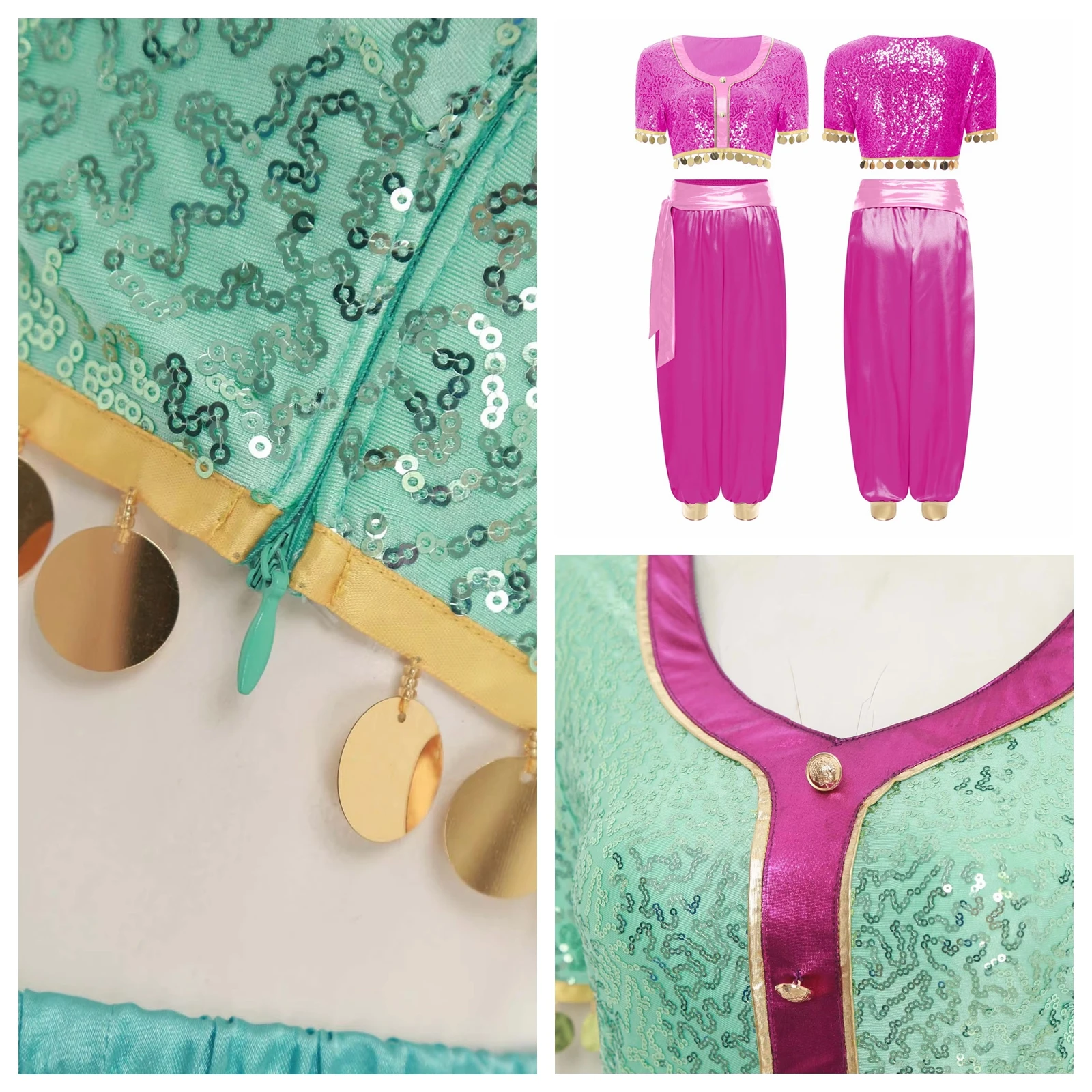 Women Belly Dance Costume Outfits Sequins Crop Top with Harem Pants Arabian Princess Cosplay Halloween Festival Theme Party Suit
Women Belly Dance Costume Outfits Sequins Crop Top with Harem Pants Arabian Princess Cosplay Halloween Festival Theme Party Suit