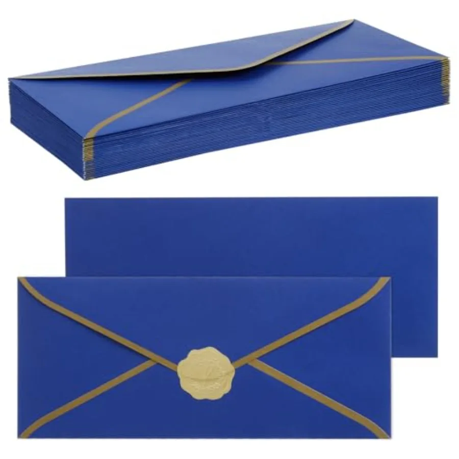 #10 Business Envelopes, 4-1/8 x 9-1/2 Inch, 24 LB, Blue Envelopes with Gold Stickers for Privacy Documents, Home and Office
#10 Business Envelopes, 4-1/8 x 9-1/2 Inch, 24 LB, Blue Envelopes with Gold Stickers for Privacy Documents, Home and Office