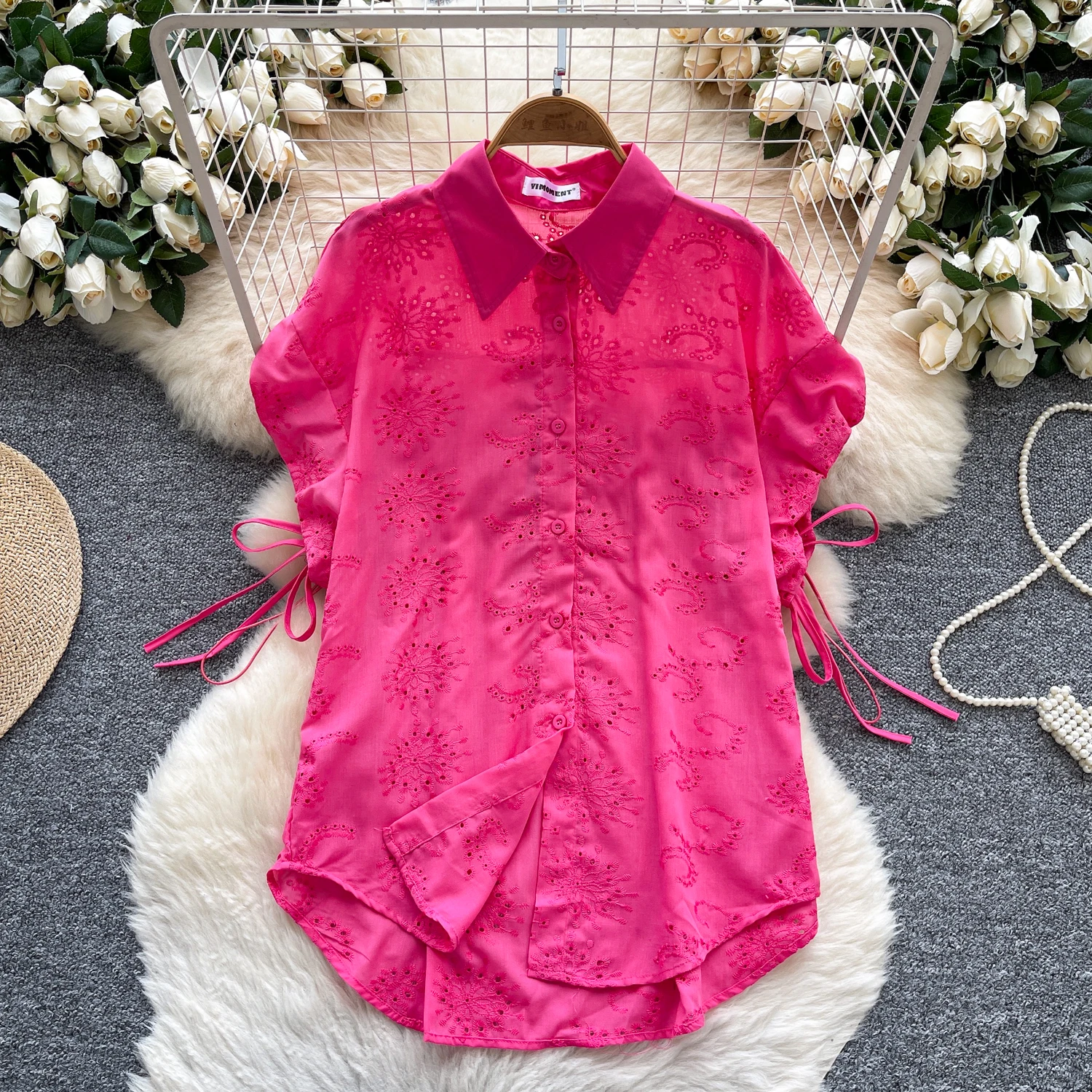 Vintage Elegant hollow out Embroidered button Blouse Fashion Shirt Chic Top hotsweet Fairy Summer Women Shirt
Vintage Elegant hollow out Embroidered button Blouse Fashion Shirt Chic Top hotsweet Fairy Summer Women Shirt