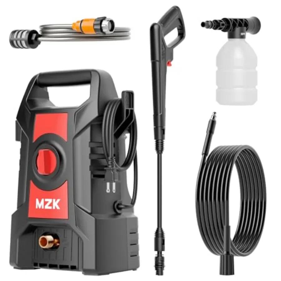 Portable lightweight pressure washer for cars patios fences driveways: red ABS plastic, one-button start, 4 adjustable nozzles
Portable lightweight pressure washer for cars patios fences driveways: red ABS plastic, one-button start, 4 adjustable nozzles