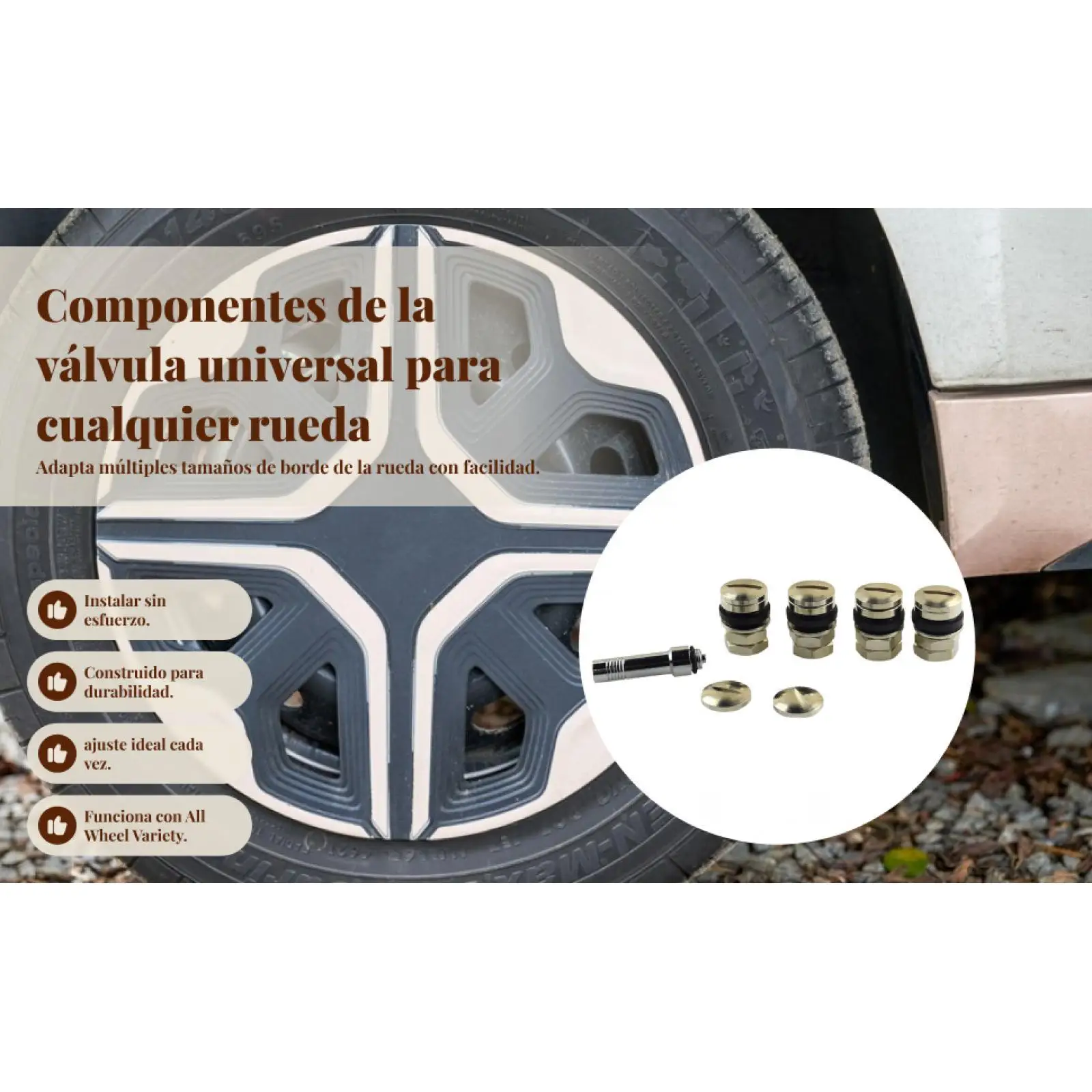 Universal Tire Valve Stems Hidden Flush Mount Copper Tyre Valves Kit with Dust Cap for Vehicle Wheels Accessories
Universal Tire Valve Stems Hidden Flush Mount Copper Tyre Valves Kit with Dust Cap for Vehicle Wheels Accessories