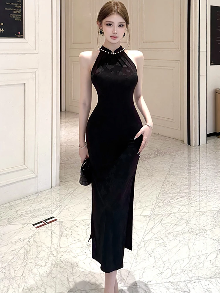 Black Jacquard Beading Neck-mounted Female Dress 2026 Korean Vintage Luxury Evening Dress Women Elegant Bodycon Festival Dresses
Black Jacquard Beading Neck-mounted Female Dress 2026 Korean Vintage Luxury Evening Dress Women Elegant Bodycon Festival Dresses