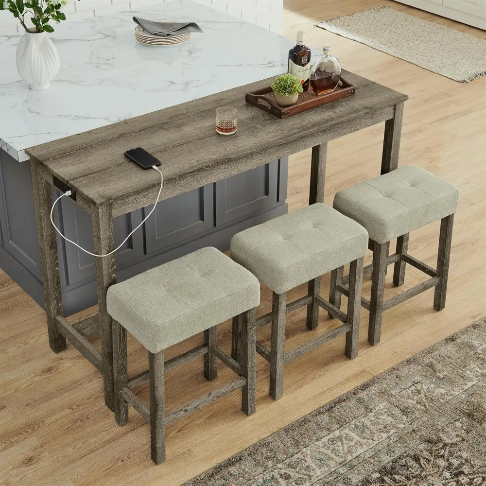 4-Piece Bar Table Set with Charging Station - 59" Industrial Kitchen Table & 3 Upholstered Stools, USB/Type-C/AC Outlets, Solid
4-Piece Bar Table Set with Charging Station - 59" Industrial Kitchen Table & 3 Upholstered Stools, USB/Type-C/AC Outlets, Solid