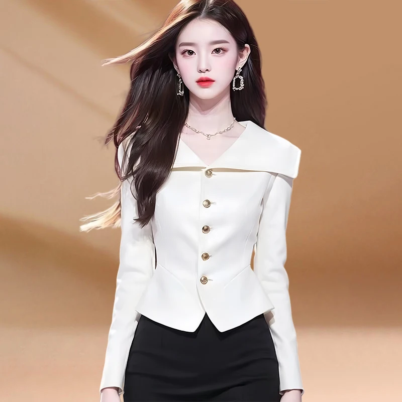 Elegant Short Sleeveless Navy Collar Long Sleeve Women's Shirt Slim Fit Commute Top Luxury Sensation Beautiful Shirt Autumn W...
Elegant Short Sleeveless Navy Collar Long Sleeve Women's Shirt Slim Fit Commute Top Luxury Sensation Beautiful Shirt Autumn W...