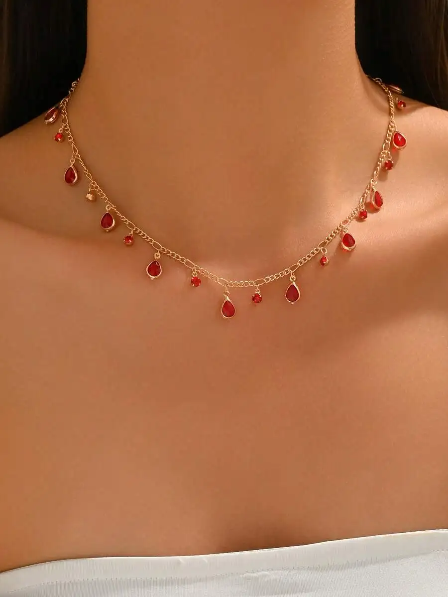 Elegant Red Teardrop Glass Pendant Necklace For Party Daily Wear Gift
Elegant Red Teardrop Glass Pendant Necklace For Party Daily Wear Gift