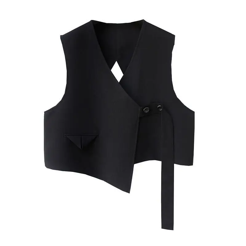 2025 Spring New Women Black Vest Korean V-neck Irregular Loose Top Waistcoat Hollow Design Women Clothing
2025 Spring New Women Black Vest Korean V-neck Irregular Loose Top Waistcoat Hollow Design Women Clothing