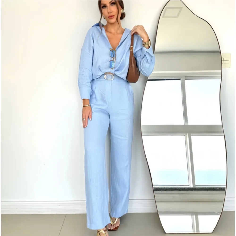 2025 Spring New Fashionable And Casual Solid Color Cardigan Long Sleeve + Trousers Two-piece Set Elegant Commuter Suit Shirt Set
2025 Spring New Fashionable And Casual Solid Color Cardigan Long Sleeve + Trousers Two-piece Set Elegant Commuter Suit Shirt Set