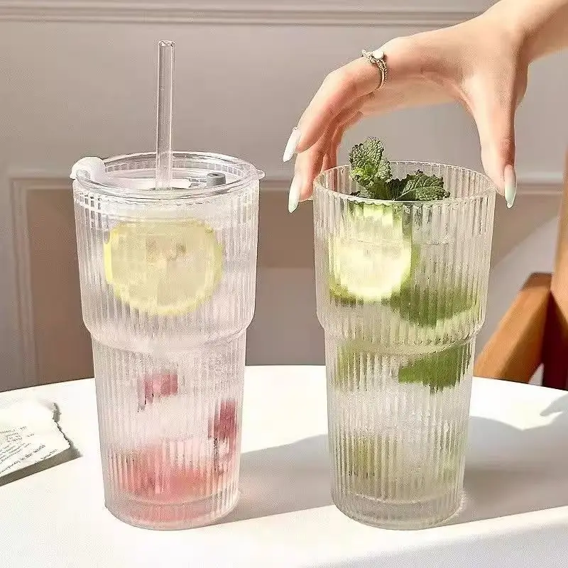 Large-capacity glass cup with lid and straw, vertical stripe design, suitable for fruit tea, drinking water, iced coffee, and be
Large-capacity glass cup with lid and straw, vertical stripe design, suitable for fruit tea, drinking water, iced coffee, and be