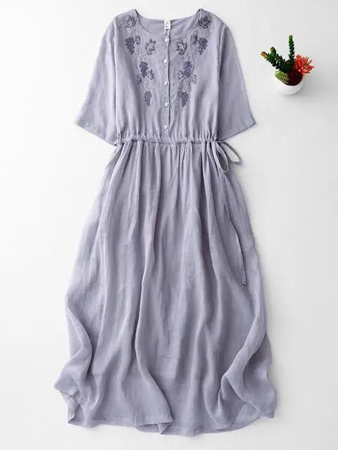Slimming Effect A-Line Dress round Neck Short Sleeve Embroidery Vintage Style City Walk Casual Spring Summer Women's Dress
Slimming Effect A-Line Dress round Neck Short Sleeve Embroidery Vintage Style City Walk Casual Spring Summer Women's Dress