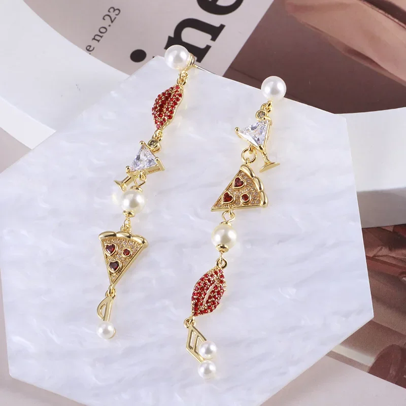 KS European and American Niche Design Sexy Red Lip Cocktail Cup Pizza Music Note Pearl Asymmetrical Earrings
KS European and American Niche Design Sexy Red Lip Cocktail Cup Pizza Music Note Pearl Asymmetrical Earrings