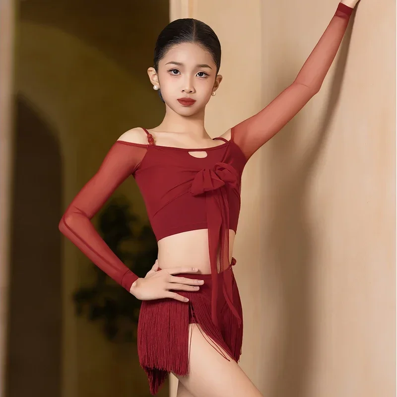2025 Girls Latin Dance Suit Performance Clothes Red Tops Tassel Skirt Practice Set Kids Cha Cha Rumba Dance Competition Clothing
2025 Girls Latin Dance Suit Performance Clothes Red Tops Tassel Skirt Practice Set Kids Cha Cha Rumba Dance Competition Clothing