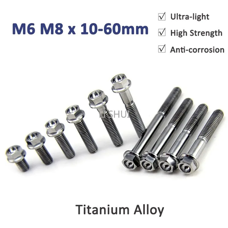 1pcs Silver Titanium Bolt M6 M8 x 10/15/20/25/30/35/40/45/50/55/60mm Flange Head External Hexagon Hex Head Screw GR5 Material
1pcs Silver Titanium Bolt M6 M8 x 10/15/20/25/30/35/40/45/50/55/60mm Flange Head External Hexagon Hex Head Screw GR5 Material