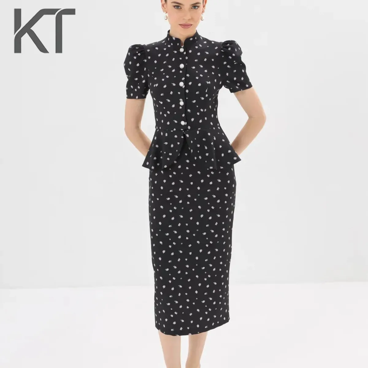 Kt Women's Ditsy Floral Midi Dress 2026 Spring Summer Stand Collar Puff Sleeve Peplum Waist Bodycon Dress Formal Office Dresses
Kt Women's Ditsy Floral Midi Dress 2026 Spring Summer Stand Collar Puff Sleeve Peplum Waist Bodycon Dress Formal Office Dresses