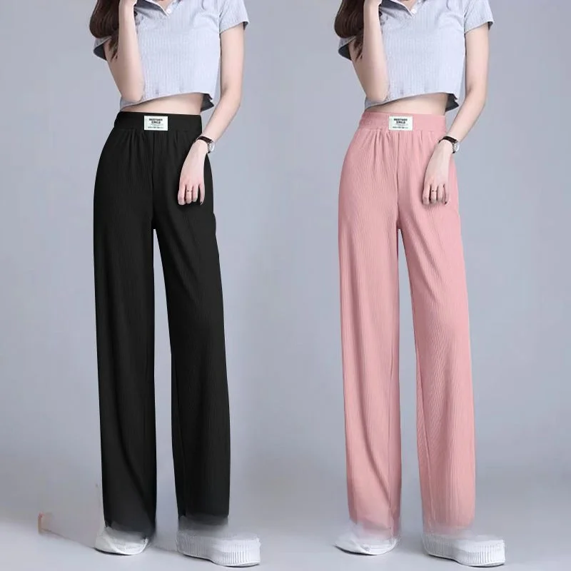 Широкие брюки из ледяного шелка для женщин, летние, тонкие, с высокой талией, свободные, прямые, повседневные, длинные, в корейском стиле, из полиэфирного волокна
Широкие брюки из ледяного шелка для женщин, летние, тонкие, с высокой талией, свободные, прямые, повседневные, длинные, в корейском стиле, из полиэфирного волокна