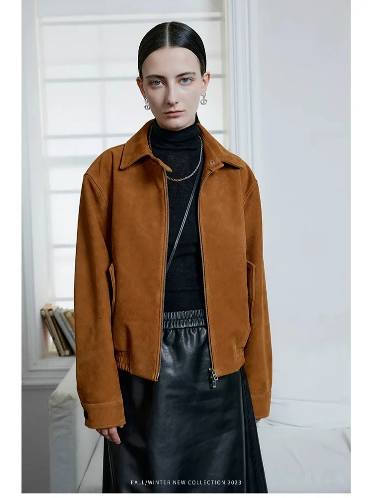 Retro Genuine Leather Motorcycle Jackets for Women Spring Autumn 2026 New High-end Simple Loose Short Real Sheepskin Suede Coat
Retro Genuine Leather Motorcycle Jackets for Women Spring Autumn 2026 New High-end Simple Loose Short Real Sheepskin Suede Coat