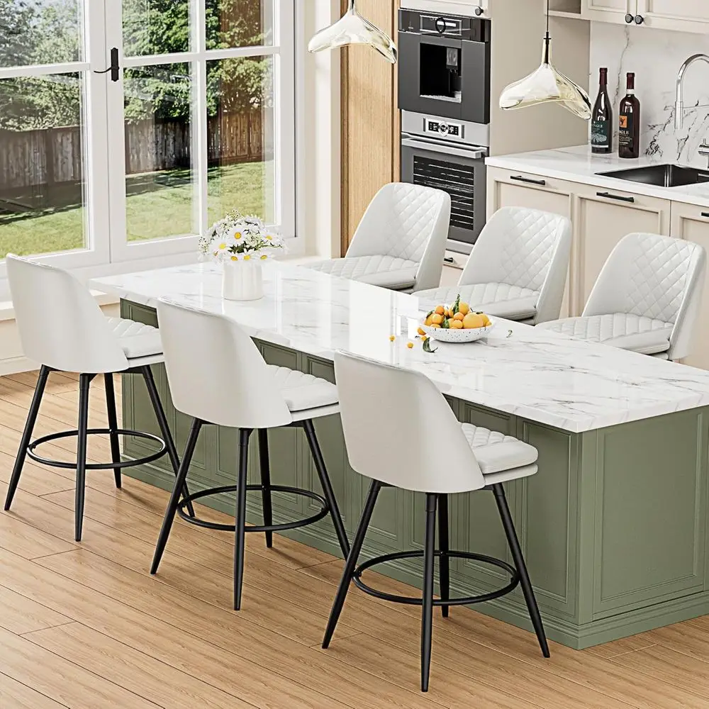 Set of 6 26 Swivel Counter Height Bar Stools with Back, Upholstered Leatherette Seats, Metal Footrest, for Kitchen Island or Din
Set of 6 26 Swivel Counter Height Bar Stools with Back, Upholstered Leatherette Seats, Metal Footrest, for Kitchen Island or Din