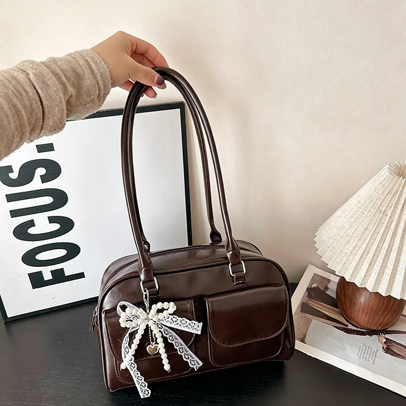 New Large Capacity Brown Bowling Handbag Women's Shoulder Bag Retro Korean INS Style Autumn Winter Fashion Trend Bag
New Large Capacity Brown Bowling Handbag Women's Shoulder Bag Retro Korean INS Style Autumn Winter Fashion Trend Bag
